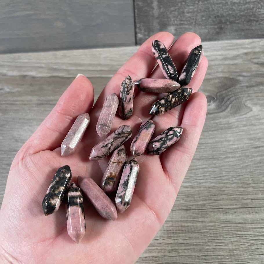 Rhodonite small terminated wands for jewelry making bulk orders