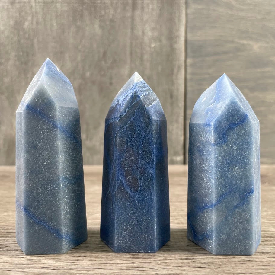 blue quartz natural gemstone obelisk
