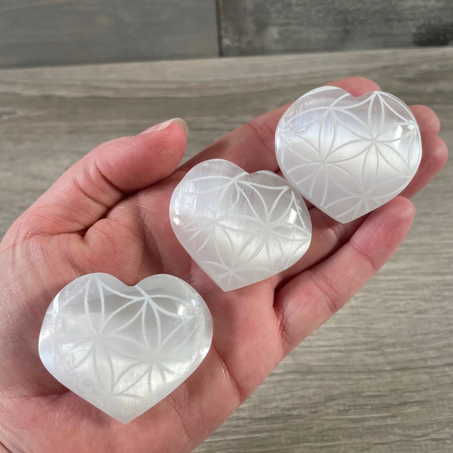 selenite flower of life heart bulk