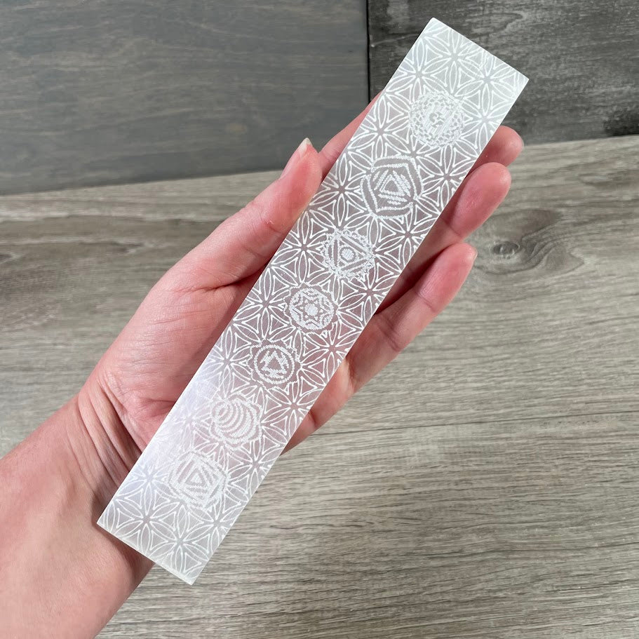 Chakra with Flower of Life Selenite selenite rectangle wand bulk supplier