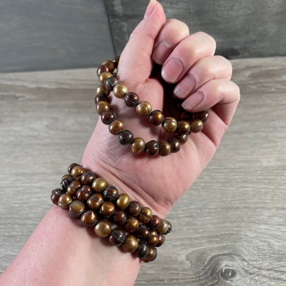 Wholesale freshwater pearl stacking bracelet with bronze color beads