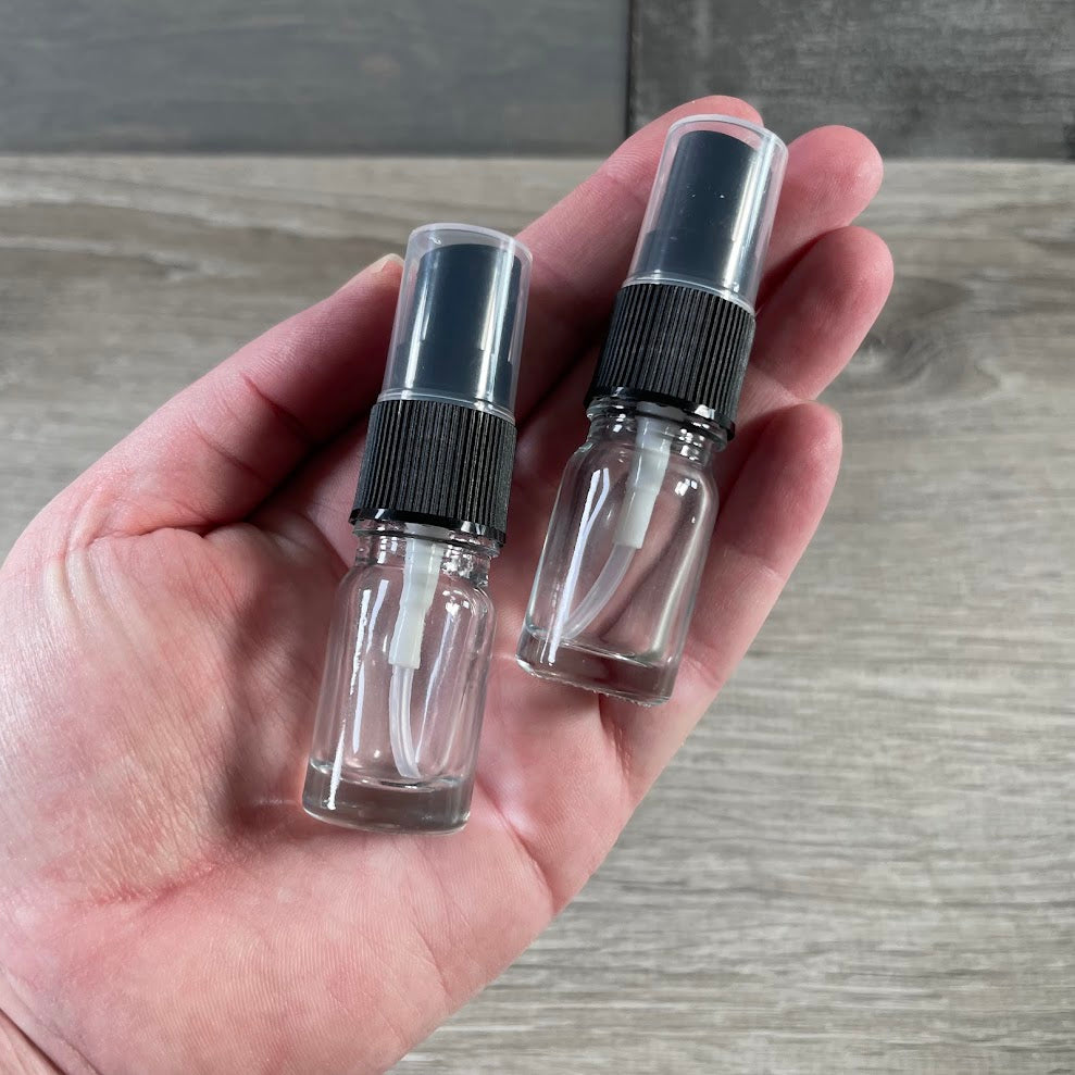 Mini glass spray bottle for linen spray, facial toner, and travel use