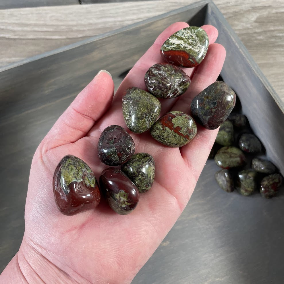 Bulk Dragon Bloodstone crystals for wholesale crystal shops and resale displays
