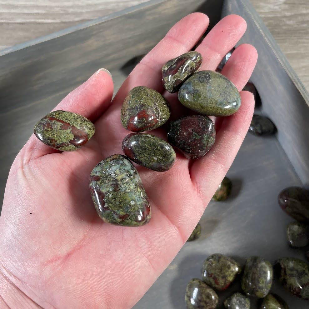 Natural Dragon Bloodstone stones with unique green and red gemstone patterns