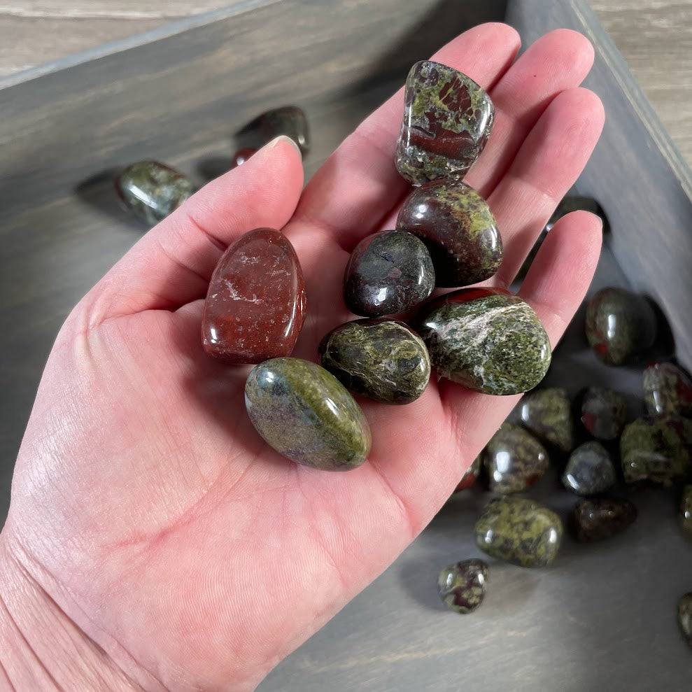 Dragon Bloodstone tumbled stones 1 lb lot with green and red polished gemstones