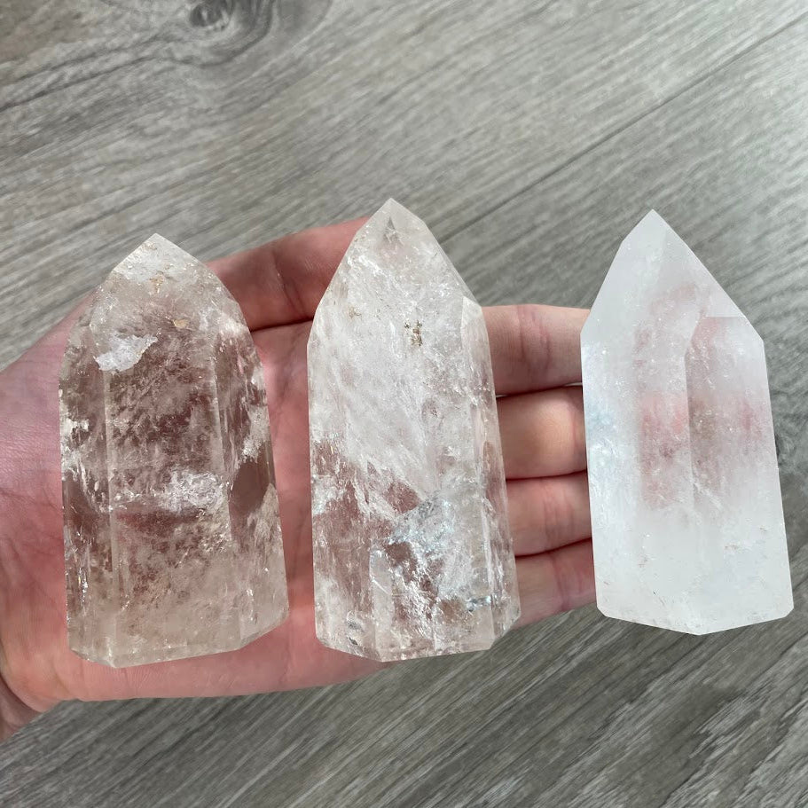 Clear quartz natural gemstone obelisks with pointed tops for wholesale crystal collections