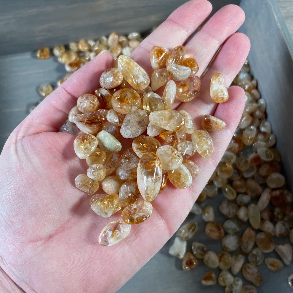 Tiny tumbled Citrine stones in a 1 pound bulk lot for crystal shops and craft supplies