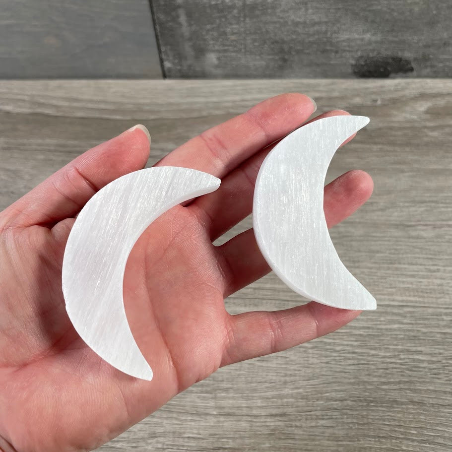 selenite crescent moons for witchy stores