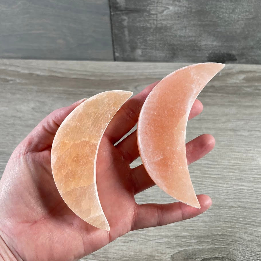 orange selenite crescent moons for rock shops