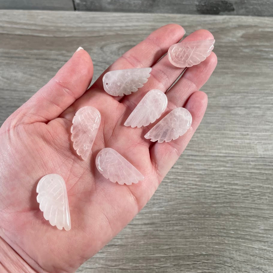 rose quartz crystal angel wing beads bulk
