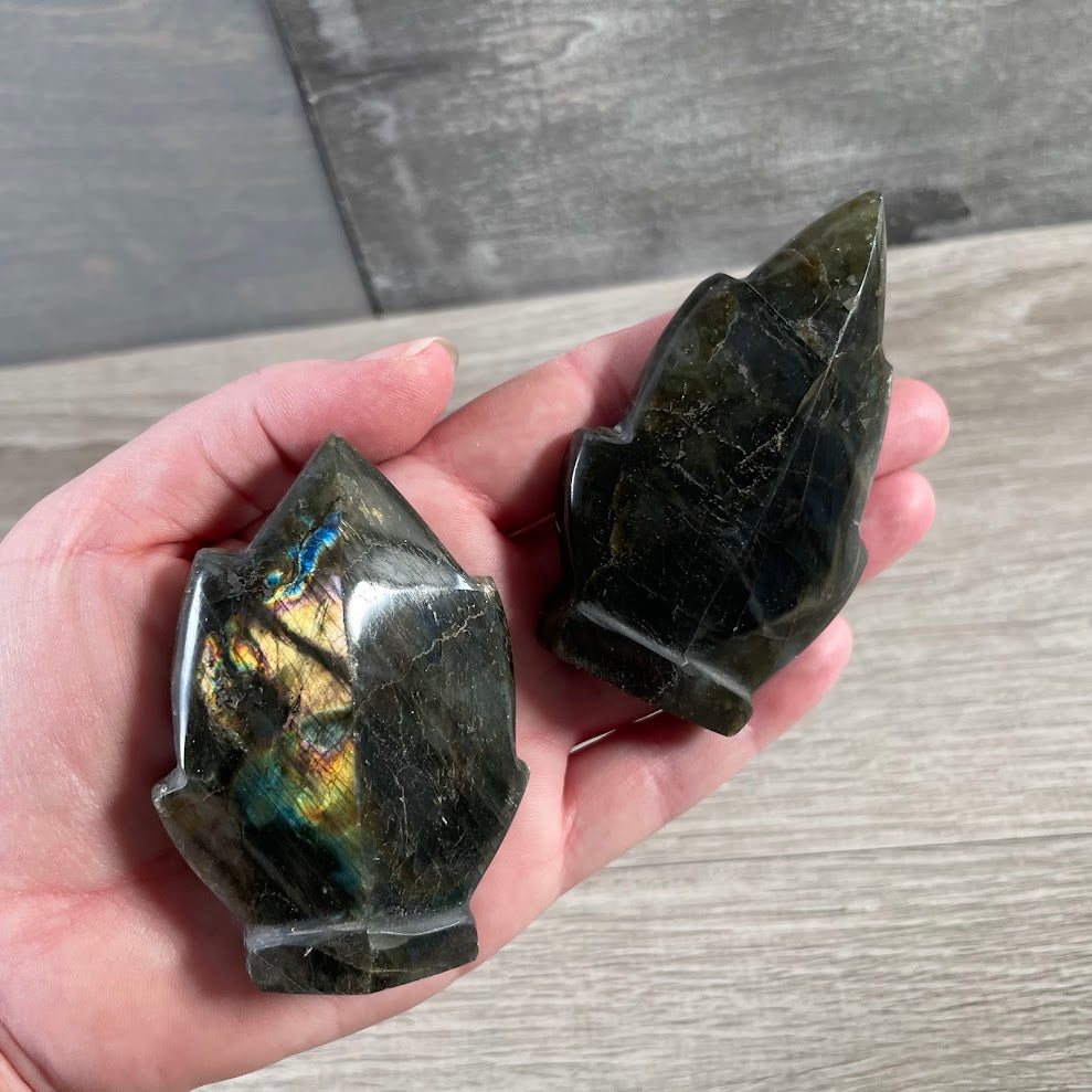 Carved labradorite fleur-de-lis crystal stone for wholesale crystal shops
