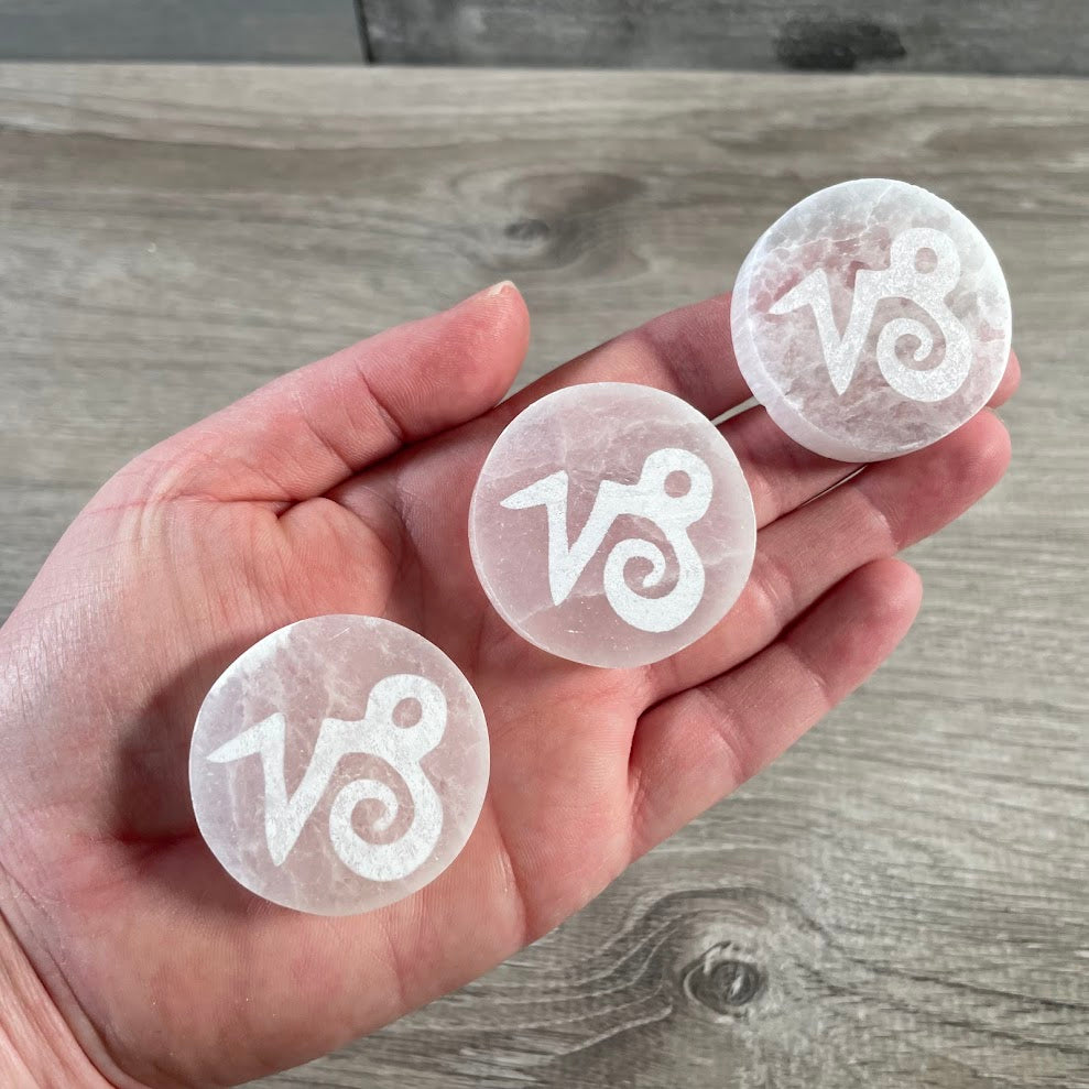 capricorn white selenite round plate for crystals and healing