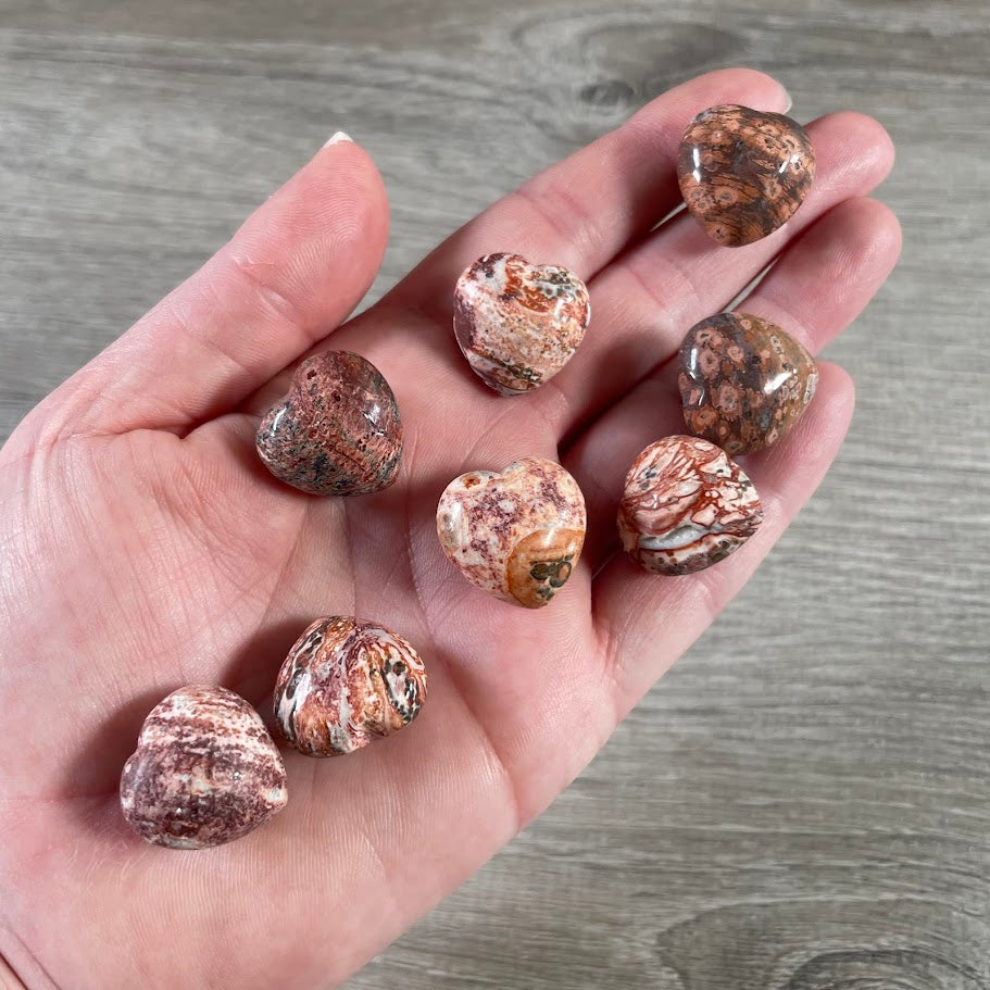 leopardskin jasper wholesale gemstone hearts for crystal retailers and gift stores