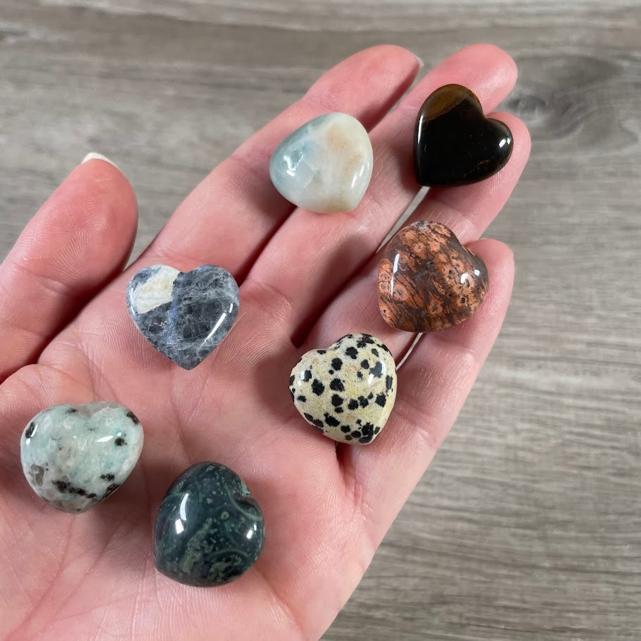 assorted natural gemstone heart carvings for metaphysical shops