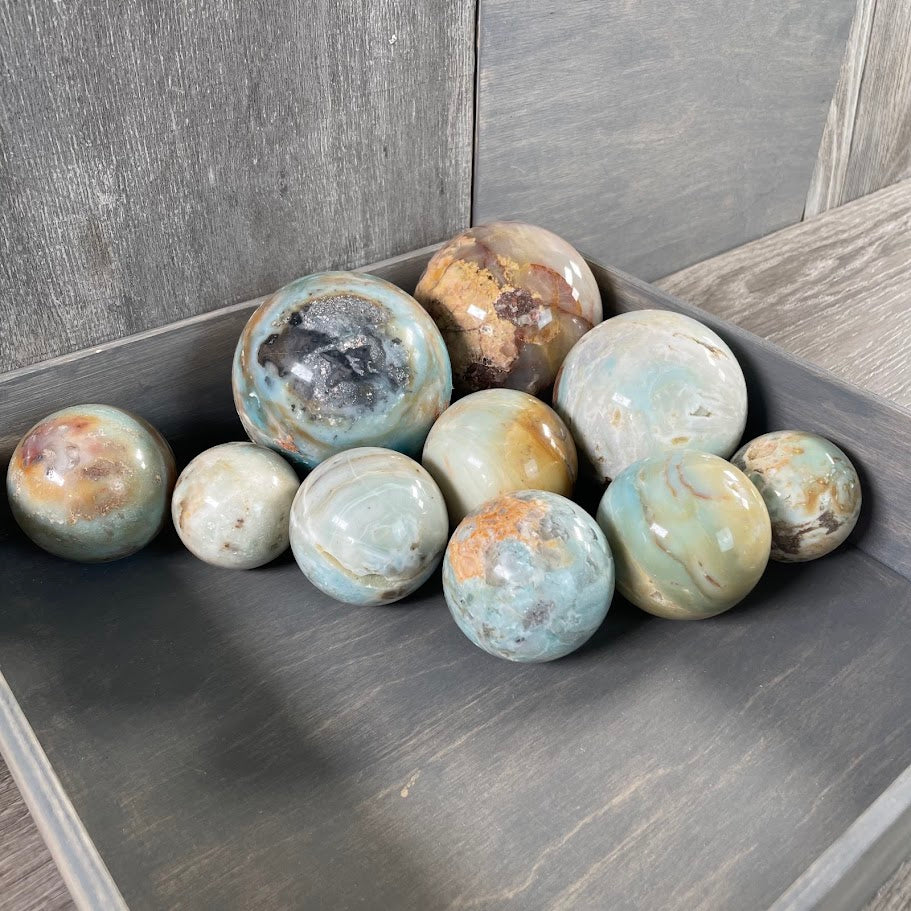 Amazonite spheres for new age stores