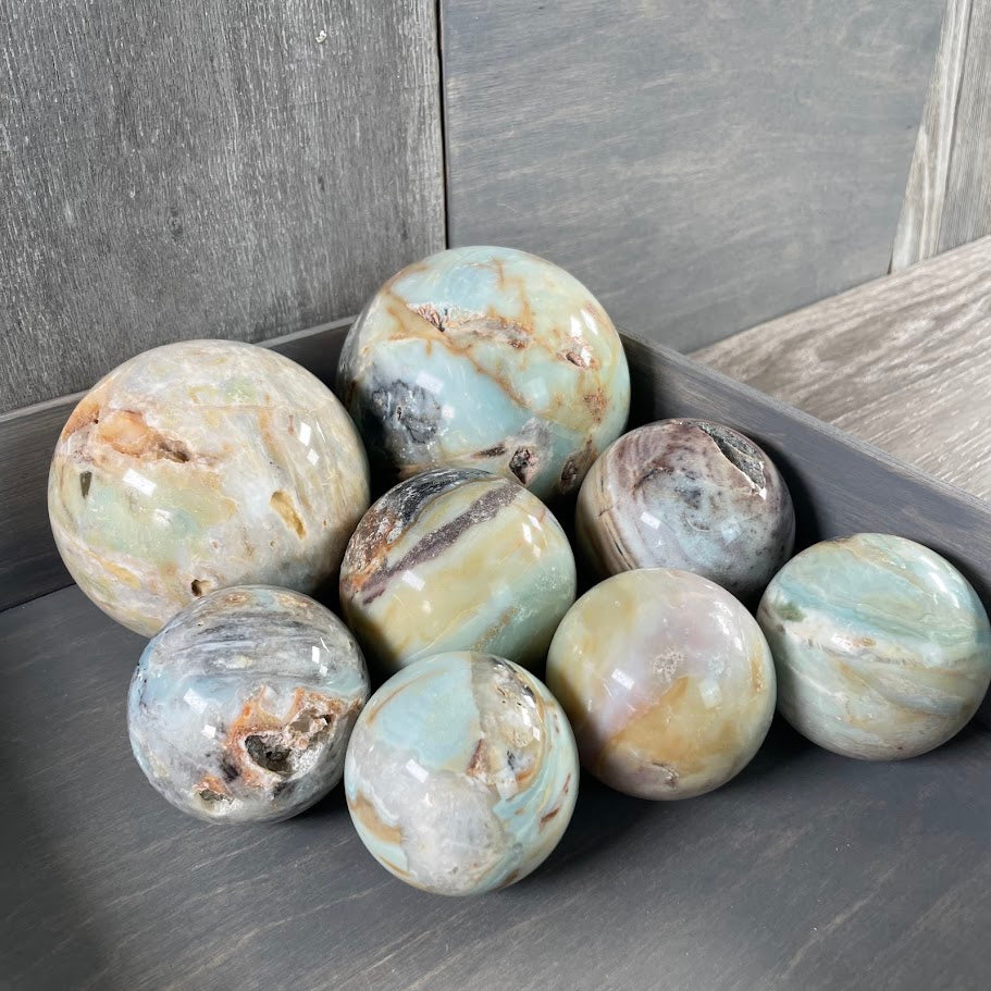 Lot of eight amazonite spheres for bulk purchase