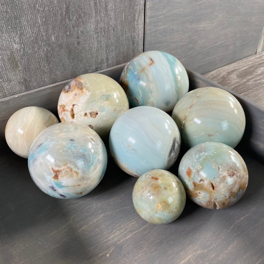Amazonite spheres, natural gemstones