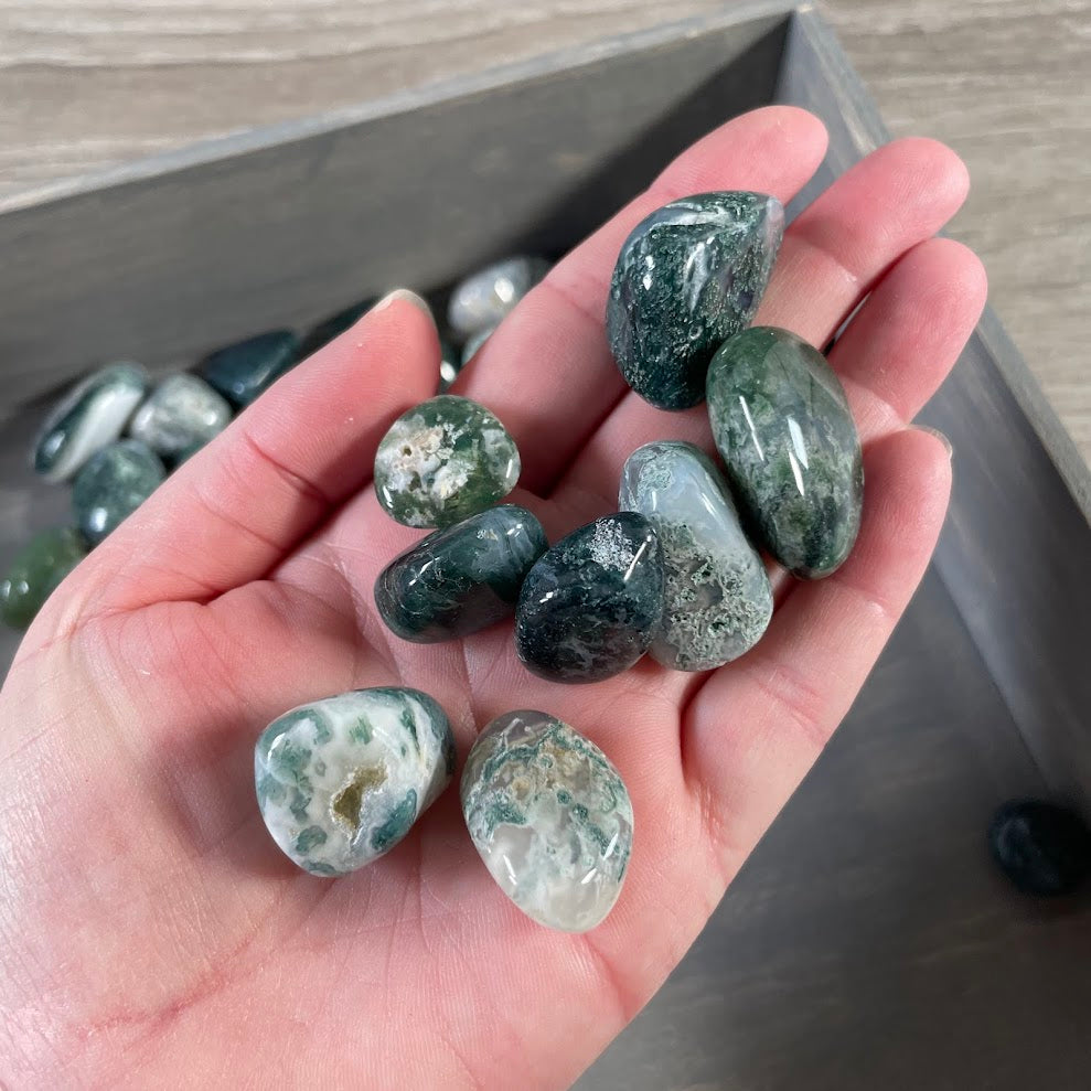 moss agate tumbled crystals for rock shops