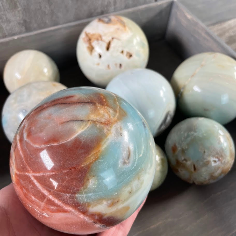 Amazonite spheres earthy gemstones