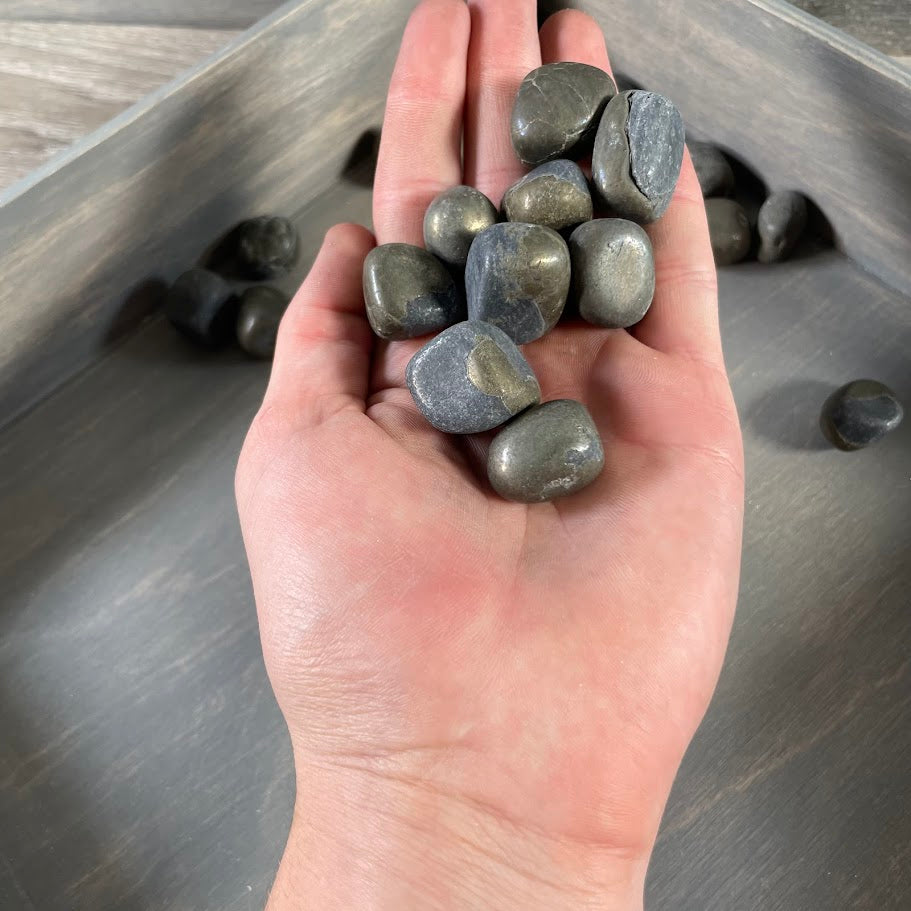 Shimmering polished Pyrite stones tumbled and smooth for bulk wholesale resale