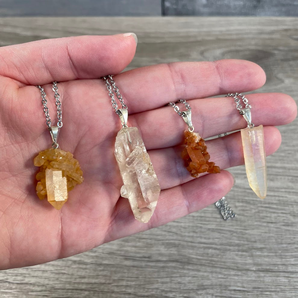 raw included quartz pendant natural crystal cluster and point jewelry bulk wholesale