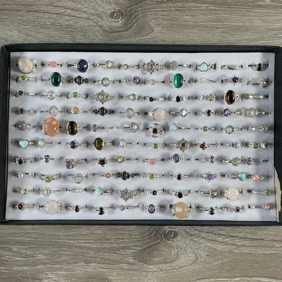 Gemstone Rings Assortment – 100 or 50 Mixed Stone Rings