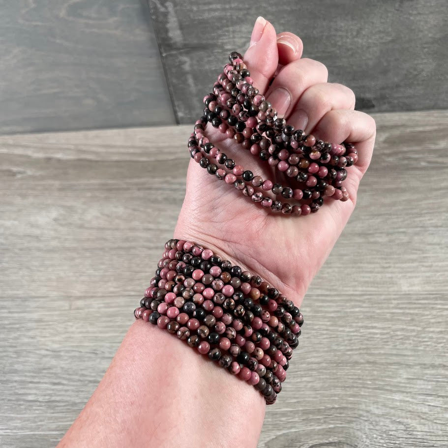 rhodonite 4mm gemstone bead bracelet wholesal