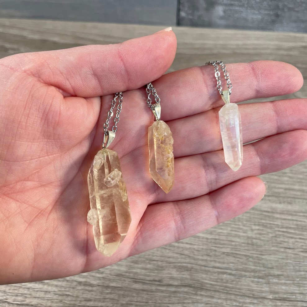 raw quartz quartz pendant natural crystal point jewelry