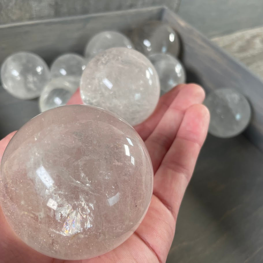Quartz sphere sets for crystal shops