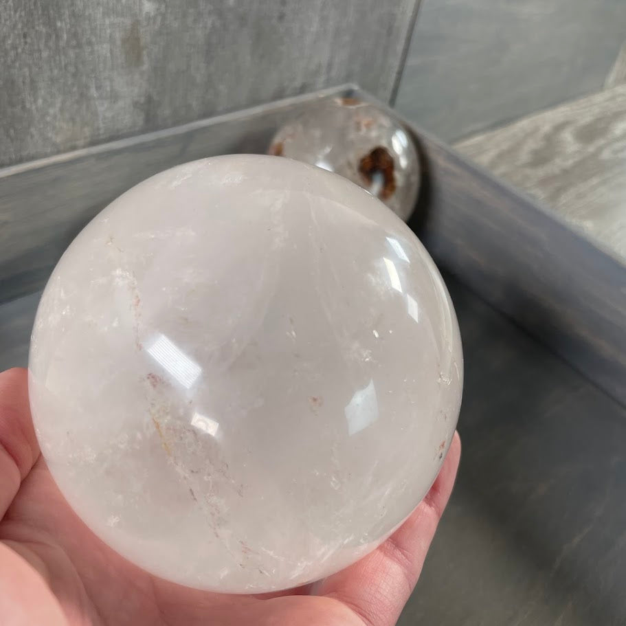 Close up of quartz sphere.