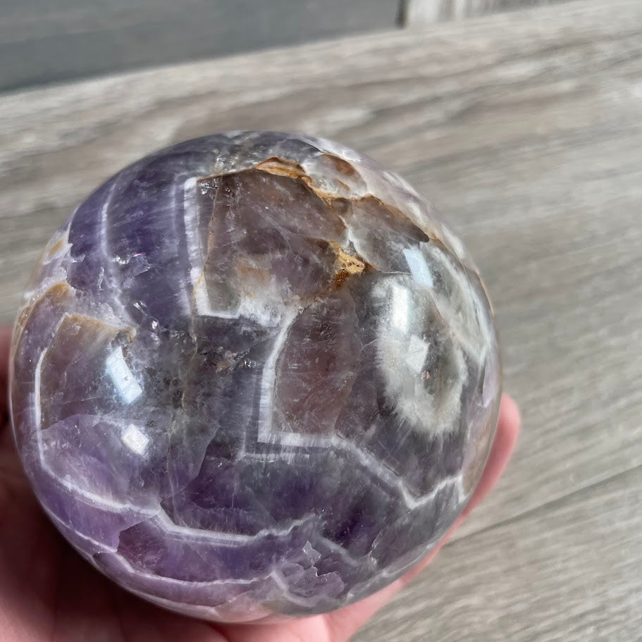 Close up of amethyst sphere.