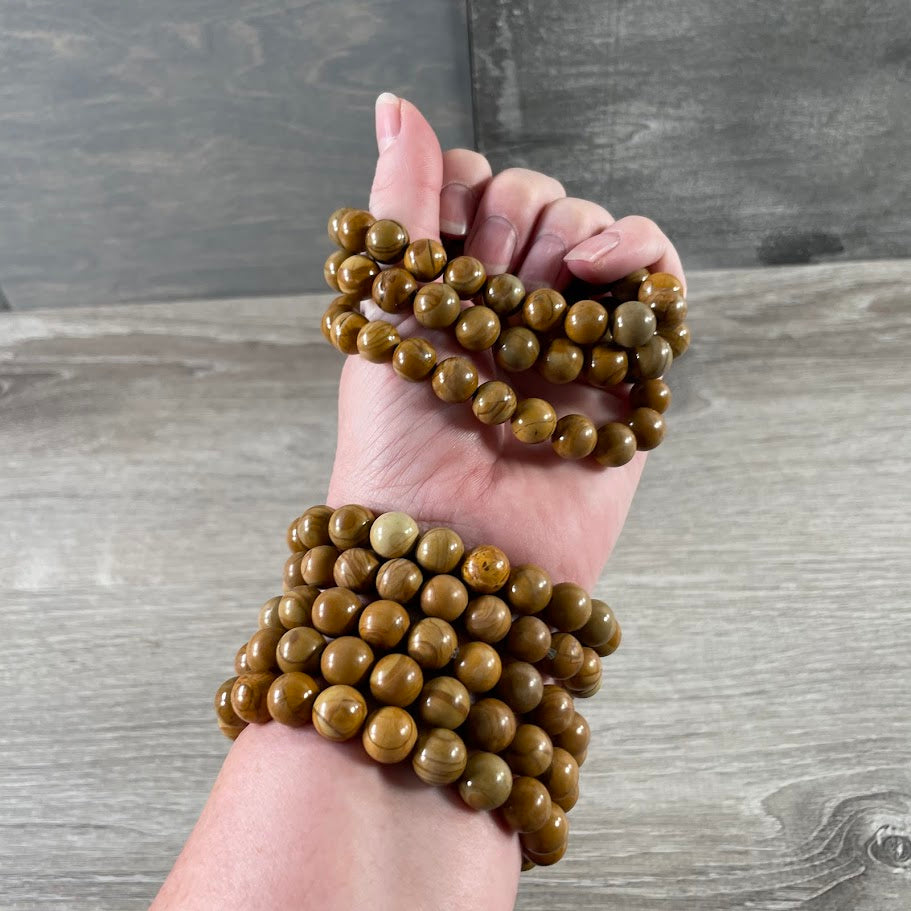 wood lace jasper bulk wholesale gemstone bracelets 10mm crystal beads
