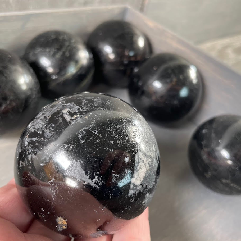 Natural black tourmaline spheres for home decor