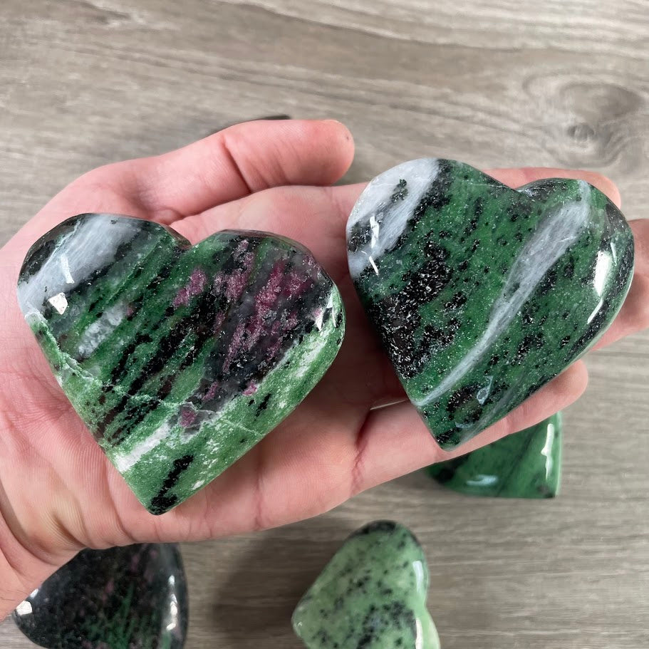 ruby in zoisite heart shaped stones - bulk
