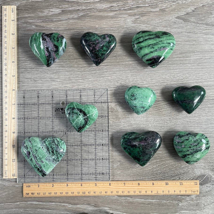 ruby in zoisite gemstone hearts for spiritual healing display