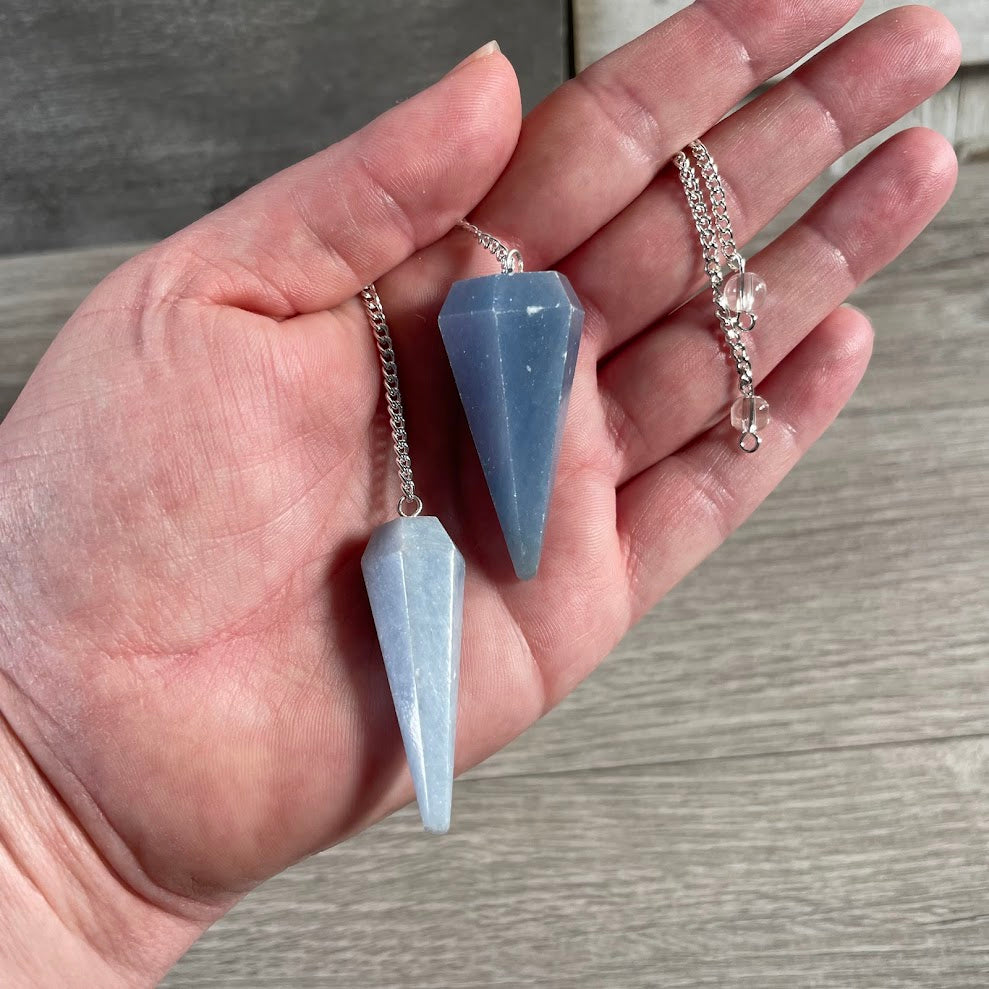 angelite spiritual divination pendulums crystals