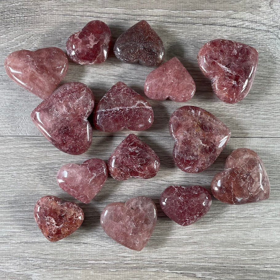 strawberry quartz heart-shaped crystals in bulk