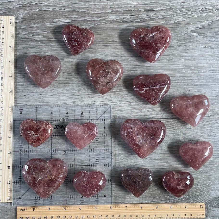 Strawberry quartz gemstone heart carvings for crystal shops