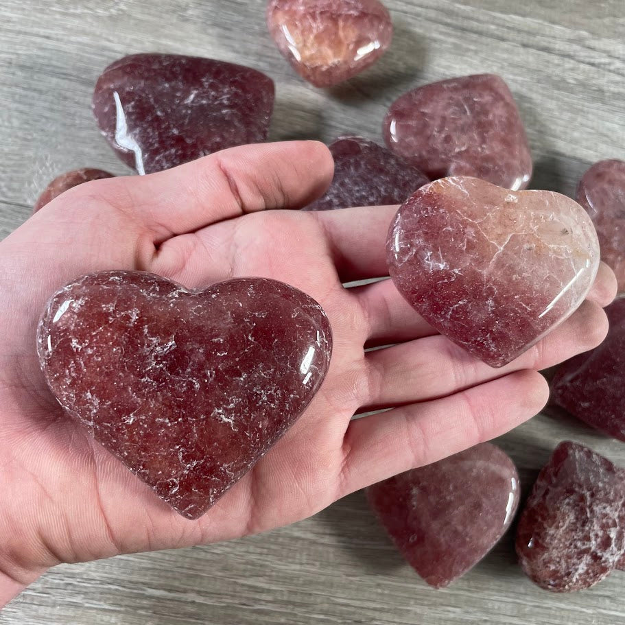 strawberry quartz natural stone heart carvings for new age shops