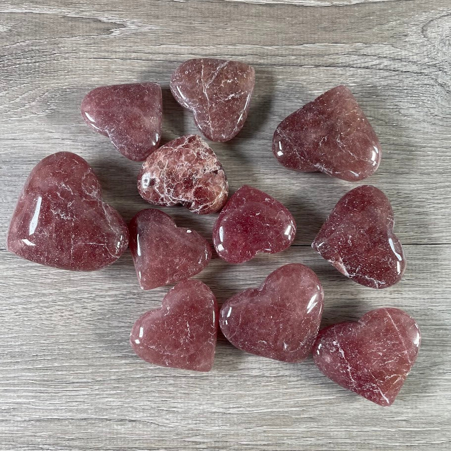 natural strawberry quartz hearts
