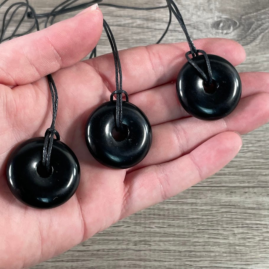 obsidian gemstone donut pendant for boutique jewelry designers