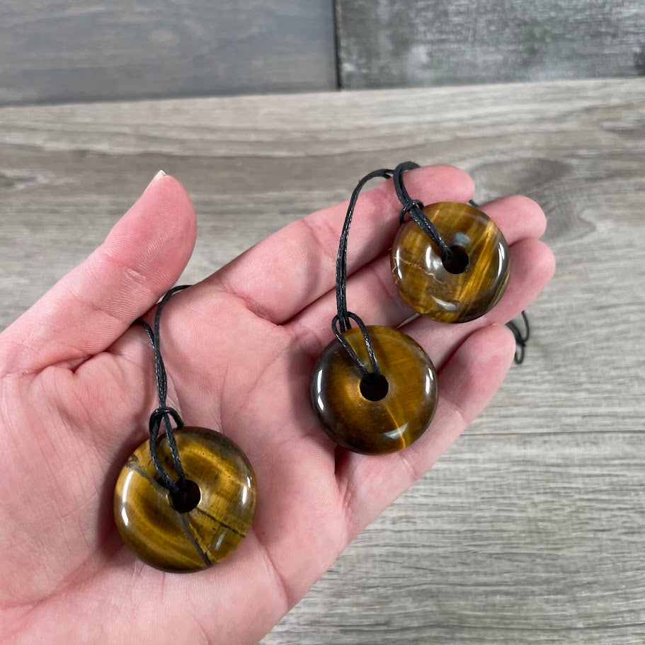 tiger eye gemstone donut pi stone pendant for wholesale jewelry vendors