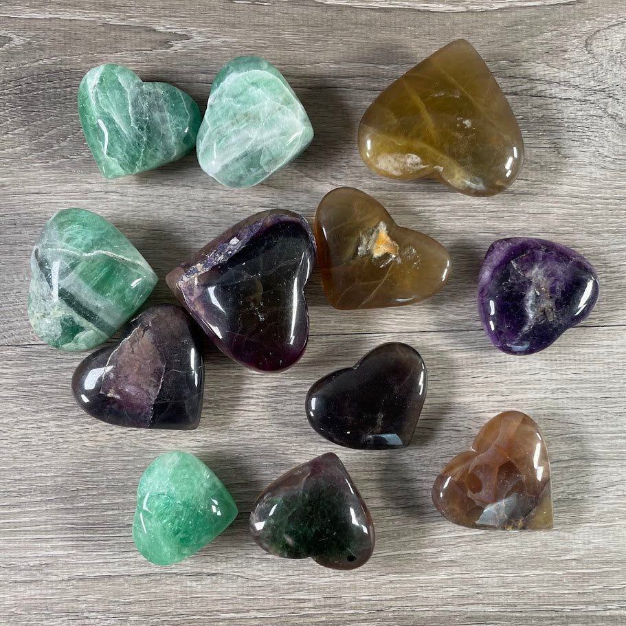 fluorite heart-shaped crystals in bulk