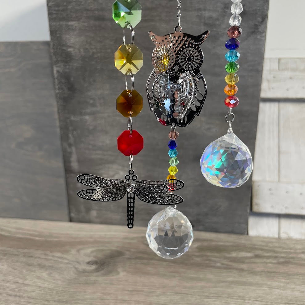 Faceted Crystal Suncatchers with Rainbow Beads – Hanging Prism Window Decor