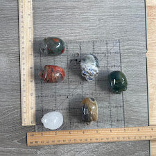 Assorted Gemstone Skull Figurines – Crystal Carvings in Bulk