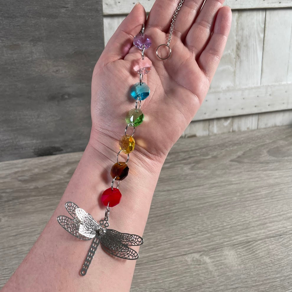 Faceted Crystal Suncatchers with Rainbow Beads – Hanging Prism Window Decor