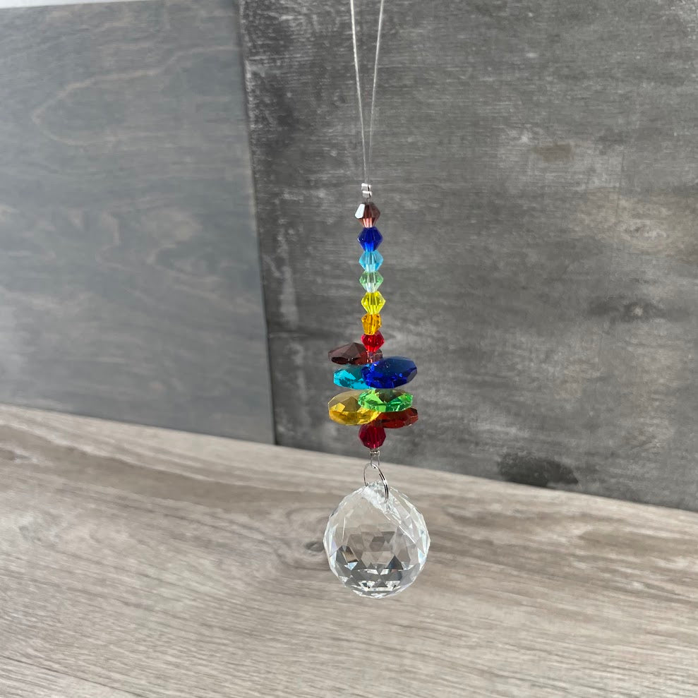 Faceted Crystal Suncatchers with Rainbow Beads – Hanging Prism Window Decor