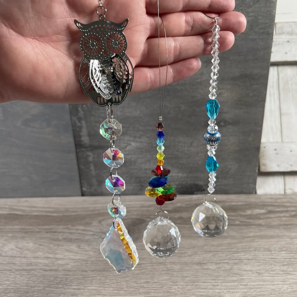 hanging prism crystal window decor with rainbow beads wholesale