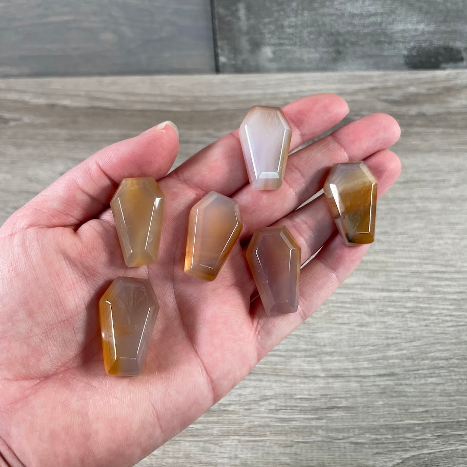 Agate carved gemstone coffin crystal carving