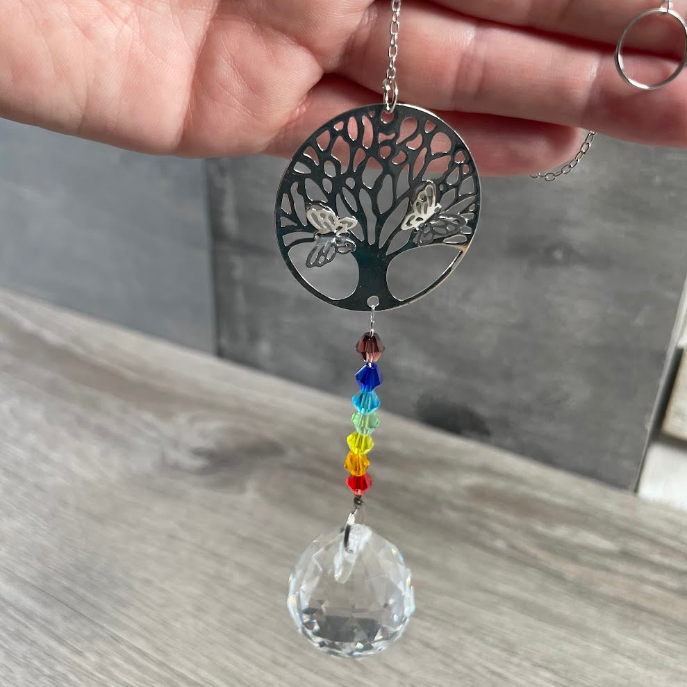 Faceted Crystal Suncatchers with Rainbow Beads – Hanging Prism Window Decor